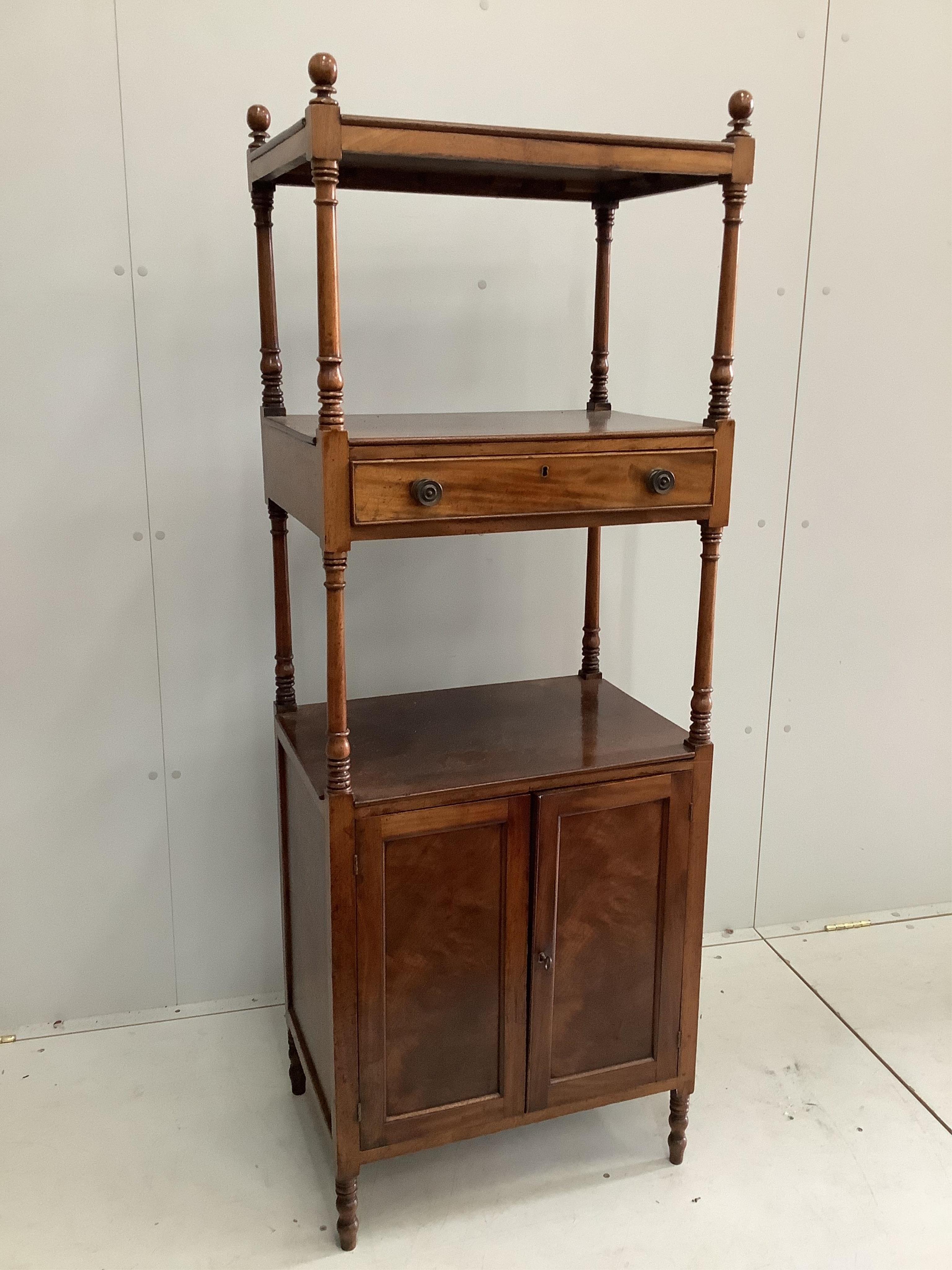 A Regency mahogany whatnot cupboard, width 56cm, depth 39cm, height 155cm. Condition - fair